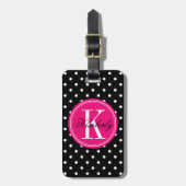Black Polka Dot met roze monogram Bagagelabel (Voorkant verticaal)