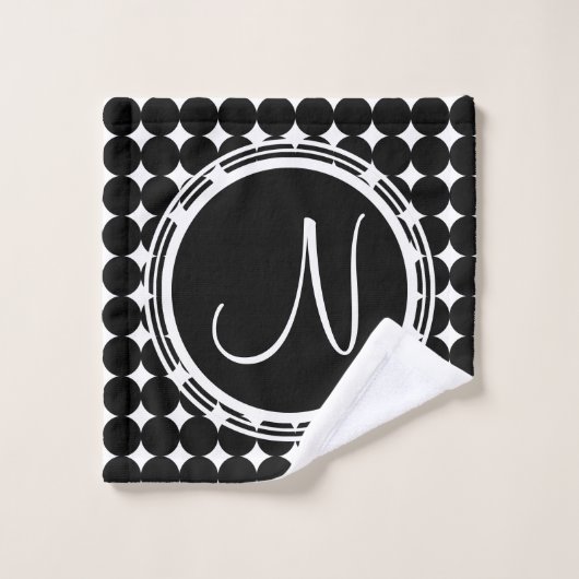 Black Polka Dot Monogram Bad Handdoek (Wasdoekje)