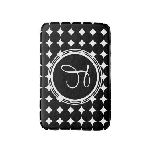 Black Polka Dot Monogram Badmat (Voorkant Verticaal)