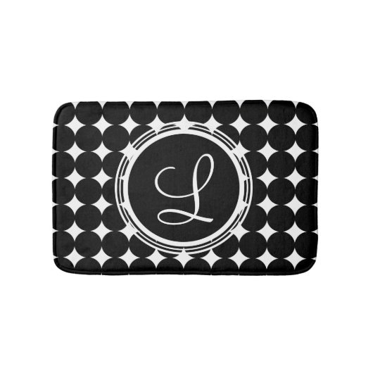 Black Polka Dot Monogram Badmat (Voorkant)
