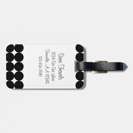 Black Polka Dot Monogram Bagagelabel (Achterkant horizontaal)