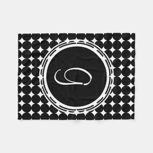 Black Polka Dot Monogram Fleece Deken (Voorkant (Horizontaal))