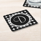 Black Polka Dot Monogram Kartonnen Onderzetters (Schuin)