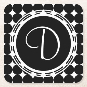Black Polka Dot Monogram Kartonnen Onderzetters