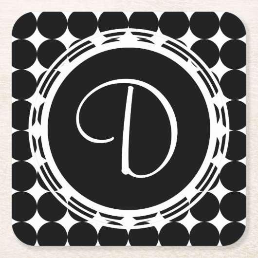 Black Polka Dot Monogram Kartonnen Onderzetters (Voorkant)