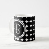 Black Polka Dot Monogram Koffiemok (Voorkant links)