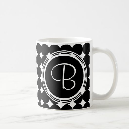 Black Polka Dot Monogram Koffiemok (Rechts)