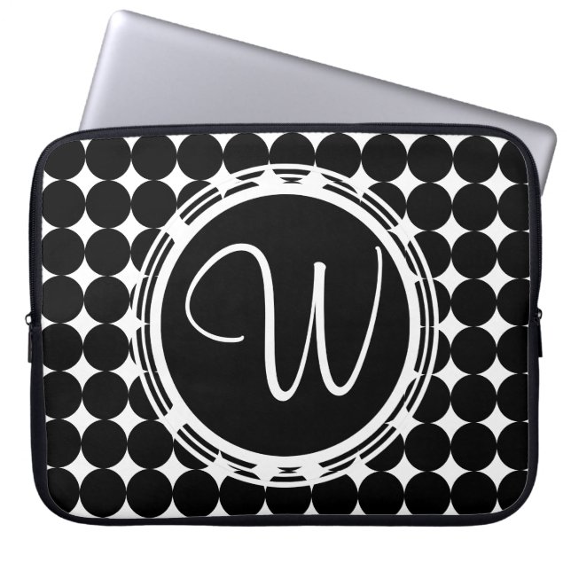 Black Polka Dot Monogram Laptop Sleeve (Voorkant)