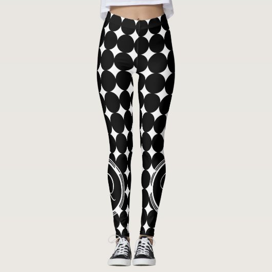 Black Polka Dot Monogram Leggings (Voorkant)