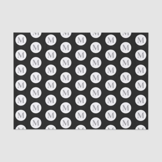 Black Polka Dot Monogram Tissuepapier (Voorkant)