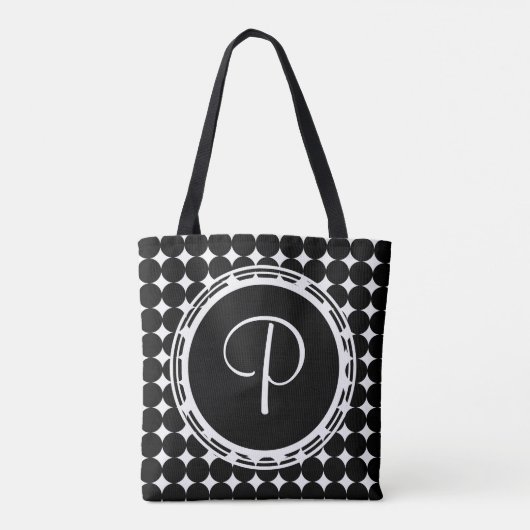 Black Polka Dot Monogram Tote Bag (Achterkant)