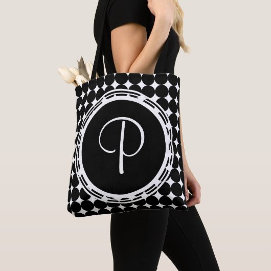 Black Polka Dot Monogram Tote Bag (Dichtbij)