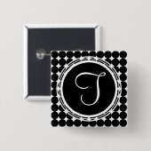 Black Polka Dot Monogram Vierkante Button 5,1 Cm (Voorkant /achterkant)