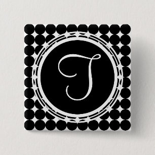 Black Polka Dot Monogram Vierkante Button 5,1 Cm