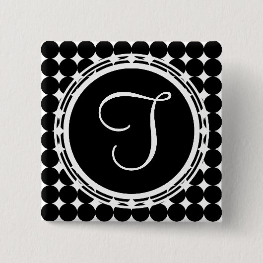 Black Polka Dot Monogram Vierkante Button 5,1 Cm (Voorkant)