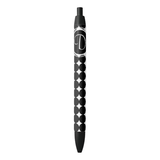 Black Polka Dot Monogram Zwarte Inkt Pen (Voorkant Verticaal)