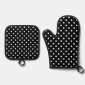 Black Polka Dot Ovenwant & Pannenlap Set (Voorkant)