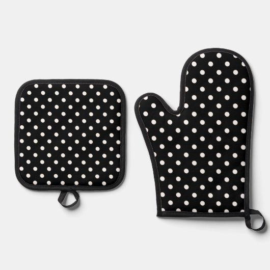 Black Polka Dot Ovenwant & Pannenlap Set (Voorkant)