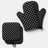 Black Polka Dot Ovenwant & Pannenlap Set (Voorkant / Achterkant)