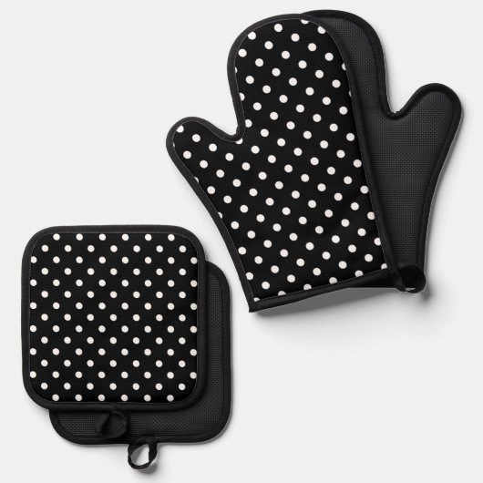 Black Polka Dot Ovenwant & Pannenlap Set (Voorkant / Achterkant)