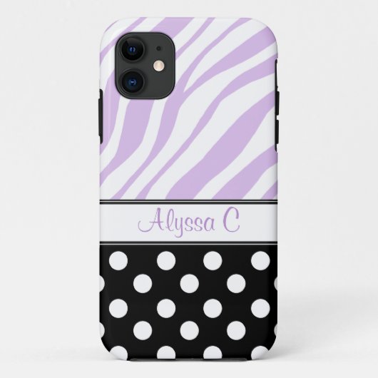 Black Polka Dot Paars Zebra Print iPhone 5 Hoesje (Achterkant)