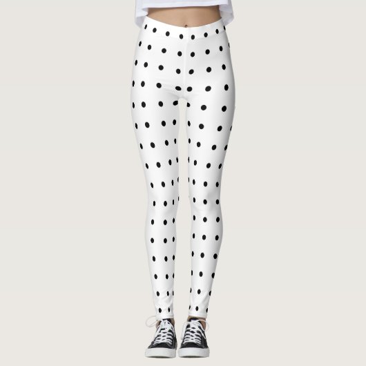 Black Polka Dot Pattern op White Leggings (Voorkant)