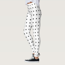 Black Polka Dot Pattern op White Leggings