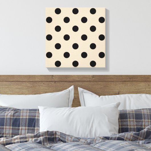 Black Polka Dot Pattern - Tan Canvas Afdruk (Insitu (Slaapkamer))