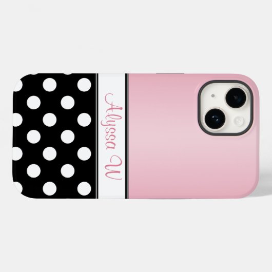 Black Polka Dot Pink Case-Mate iPhone Case (Achterkant (horizontaal))