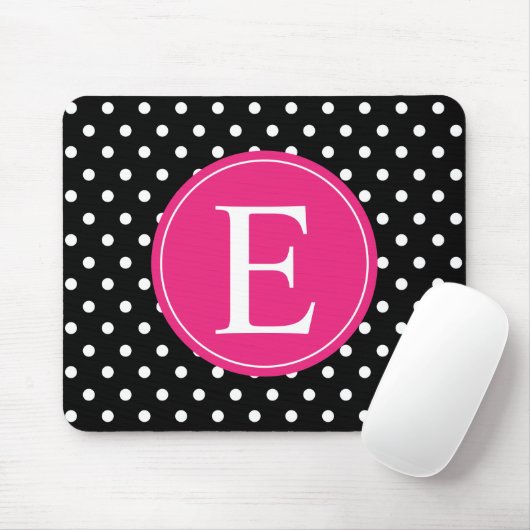 Black Polka Dot Pink Monogram Muismat (Met muis)