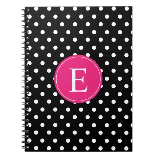 Black Polka Dot Pink Monogram Notitieboek (Voorkant)
