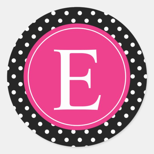Black Polka Dot Pink Monogram Ronde Sticker (Voorkant)