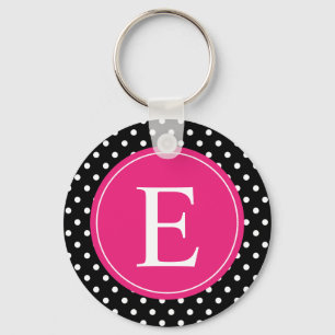 Black Polka Dot Pink Monogram Sleutelhanger