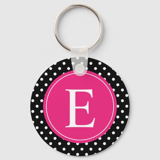Black Polka Dot Pink Monogram Sleutelhanger (Voorkant)