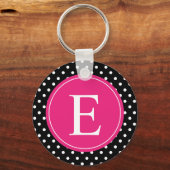 Black Polka Dot Pink Monogram Sleutelhanger (Voorkant)