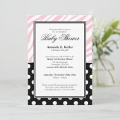 Black Polka Dot Pink Zebra Print Baby shower Kaart (Staand voorkant)
