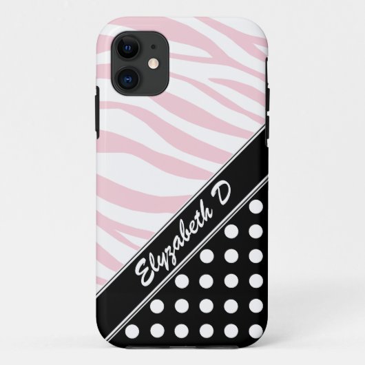 Black Polka Dot Pink Zebra Print iPhone 5 Hoesje (Achterkant)
