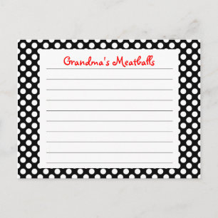 Black Polka Dot Recipe Card Briefkaart