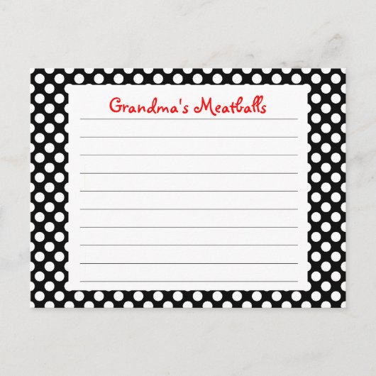 Black Polka Dot Recipe Card Briefkaart (Voorkant)