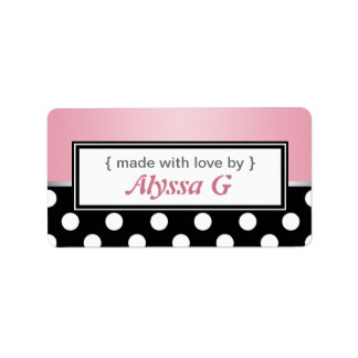 Black Polka Dot roze, speciaal op maat gesneden ba Etiket