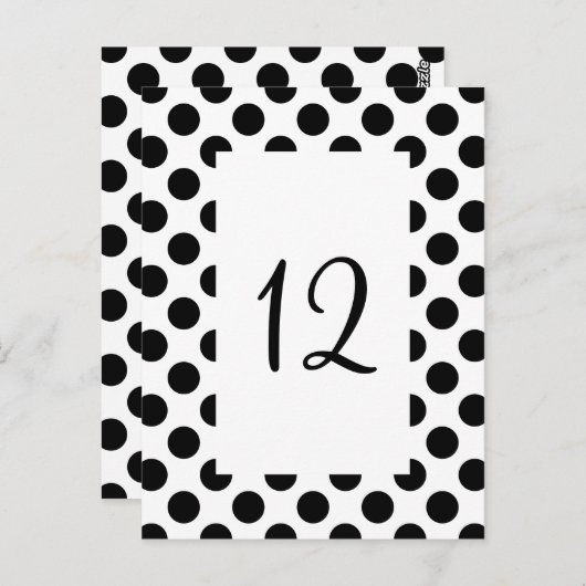 Black Polka Dot Table Number Briefkaart (Voorkant / Achterkant)