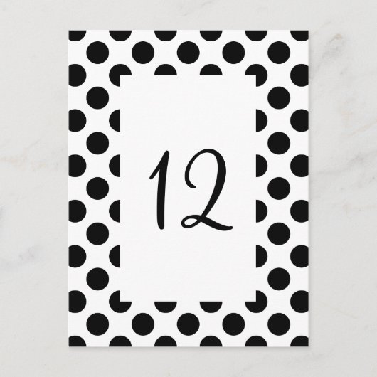 Black Polka Dot Table Number Briefkaart (Voorkant)