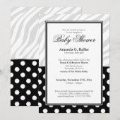 Black Polka Dot Zebra Print Baby shower Uitnodigin Kaart (Voorkant / Achterkant)