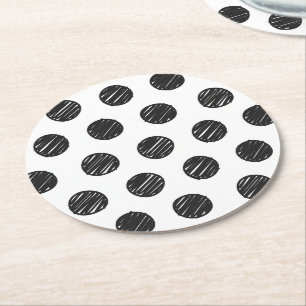 Black Polka Dots Artisan Hand getrokken Timless Fu Ronde Kartonnen Onderzetter