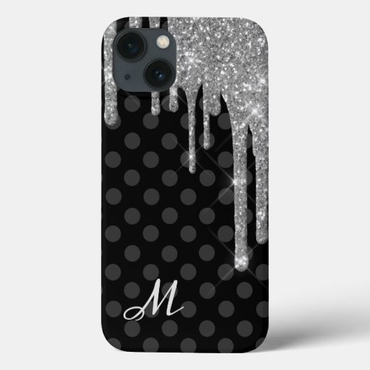 Black Polka Dots en Silver Glitter Case-Mate iPhone Case (Achterkant)