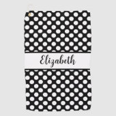 Black polka dots golf towel ladies custom name golfhanddoek (Voorkant)