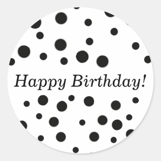 Black Polka Dots Happy Birthday Stickers (Voorkant)