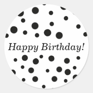 Black Polka Dots Happy Birthday-stickers Ronde Sticker