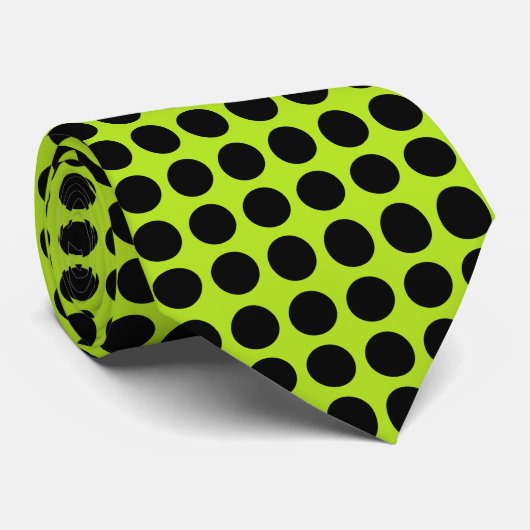 Black Polka Dots Lime Green Stropdas (Opgerold)