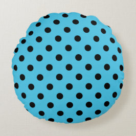 Black Polka Dots on Aqua Blue Round Pillow Rond Kussen